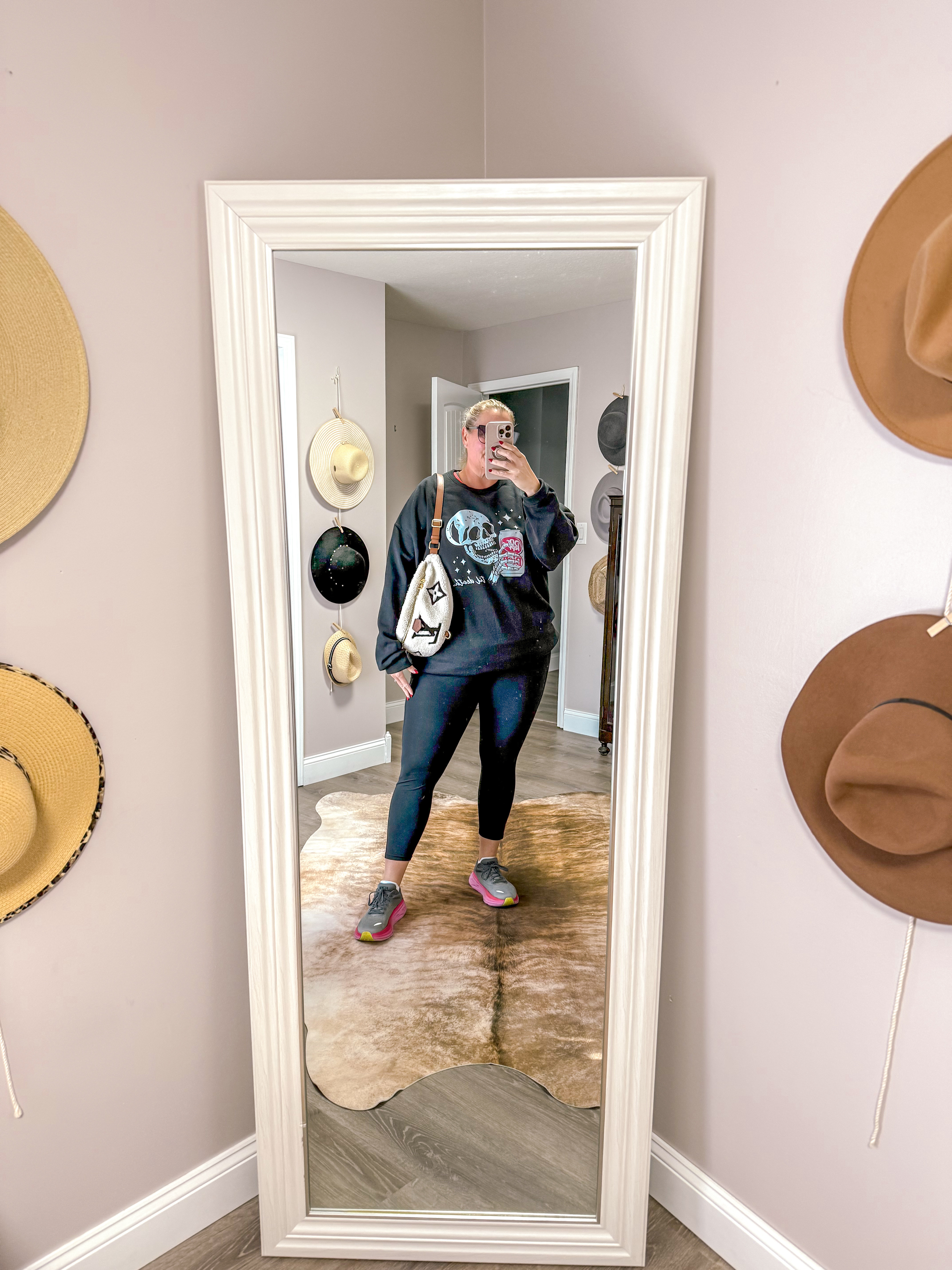 Plus size athleisure outfit with leggings, sweatshirt, sneakers, and Sherpa bumbag. 

Plus size casual outfit 
Plus size winter outfit 
Comfy casual
Cozy 
Size 18
Size 20
Plus size ootd 

#LTKSeasonal #LTKStyleTip #LTKPlusSize