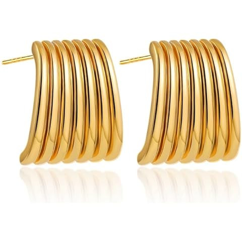 Gold Ribbed Statement Earrings – Sleek Lightweight Jewelry for Women | Amazon (US)