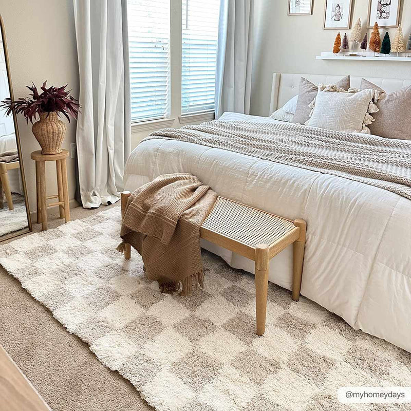 Atira Light Brown Checkered Area Rug | Boutique Rugs
