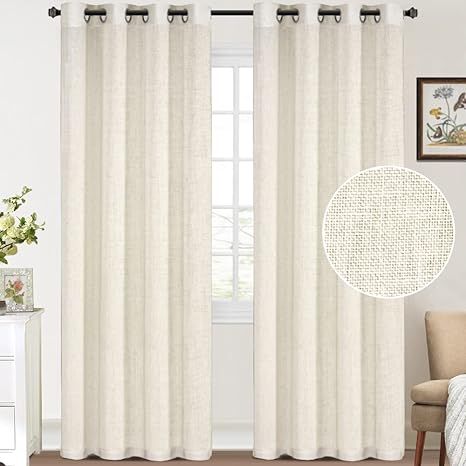 Linen Curtains 96 Inch Long Linen Sheer Curtains Ivory Linen Textured Curtains Light Filtering Gr... | Amazon (US)