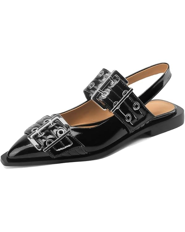 KOKOMOMO Women's Slingback Ballet Flats Goth Buckled Mary Jane Flats Pointed Closed Toe Women Foo... | Amazon (US)