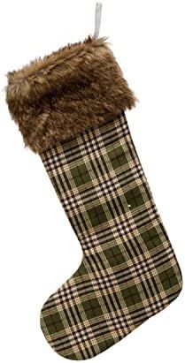 Fabric Stocking with Faux Fur Trim, Green Plaid | Amazon (US)