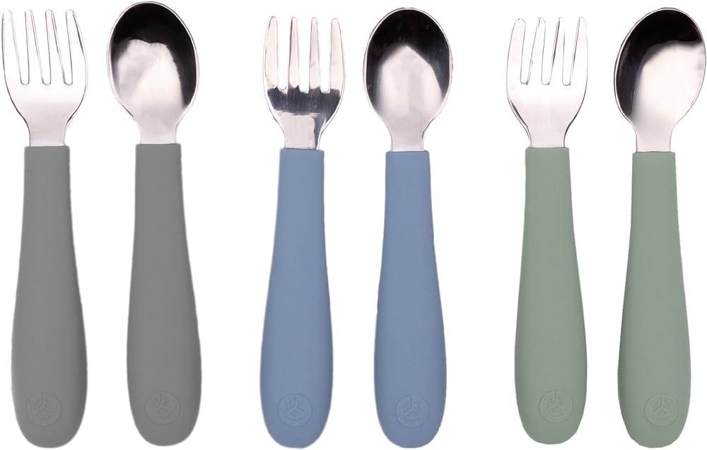 WeeSprout Toddler Utensils, 3 Forks & 3 Spoons, 18/8 Stainless Steel & Food Grade Silicone, Thick... | Amazon (US)