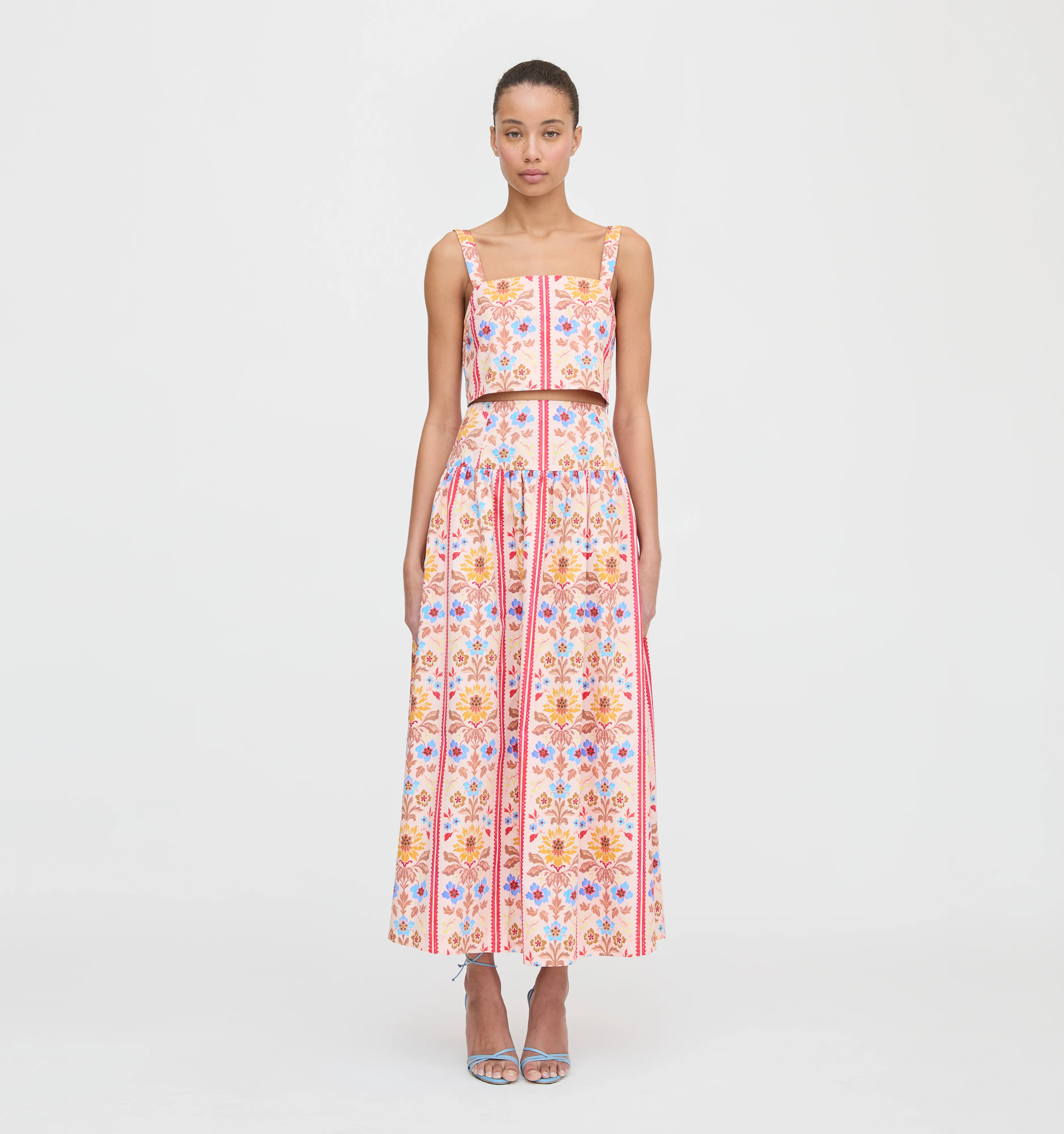 The Kate Midi Skirt - Pink Floral Block Stripe | Hill House Home US