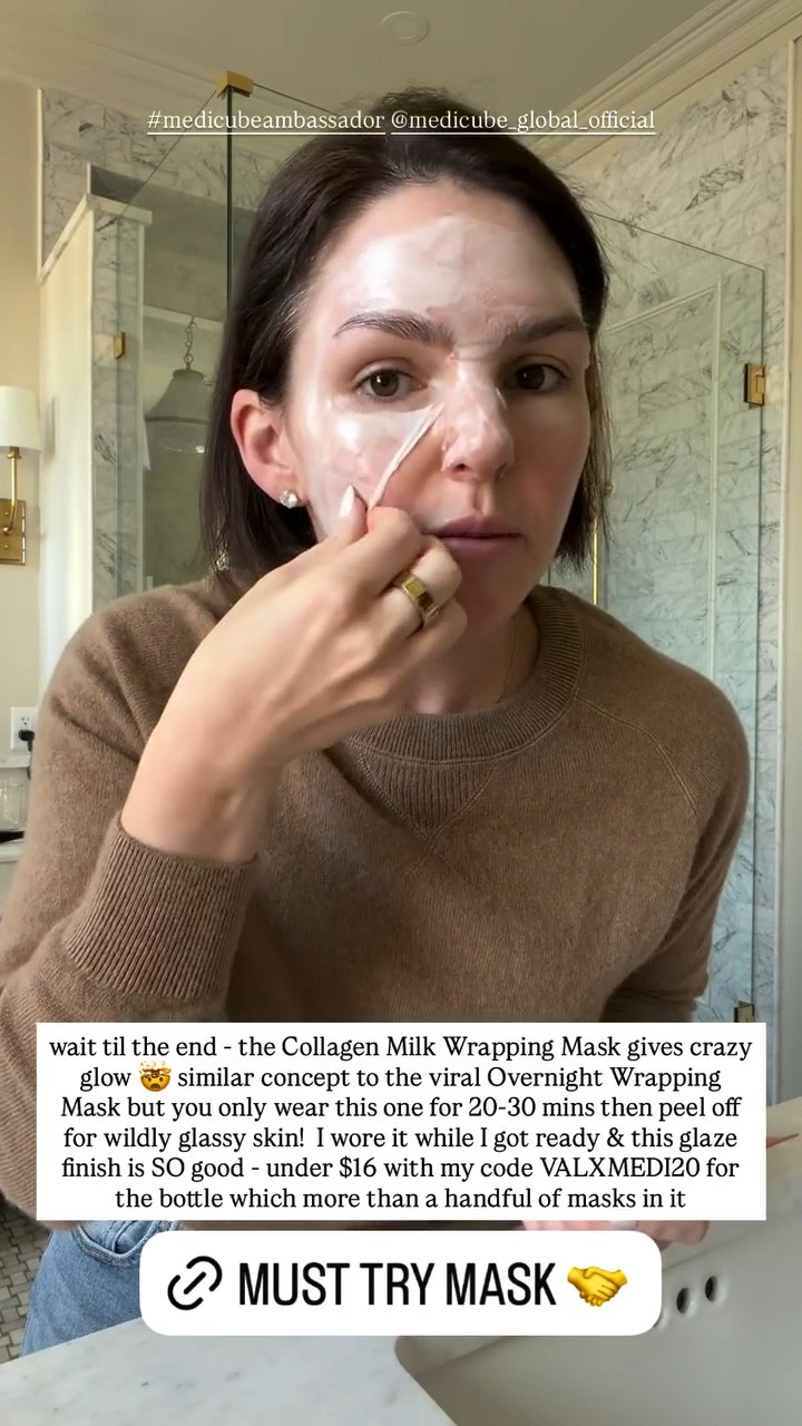 #medicubeambassador @medicube_global_official  wait til the end - the Collagen Milk Wrapping Mask gives crazy glow 🤯 similar concept to the viral Overnight Wrapping Mask but you only wear this one for 20-30 mins then peel off for wildly glassy skin!  I wore it while I got ready & this glaze finish is SO good - under $16 with my code VALXMEDI20 for the bottle which more than a handful of masks in it

#LTKSaleAlert #LTKBeauty #LTKgrwm