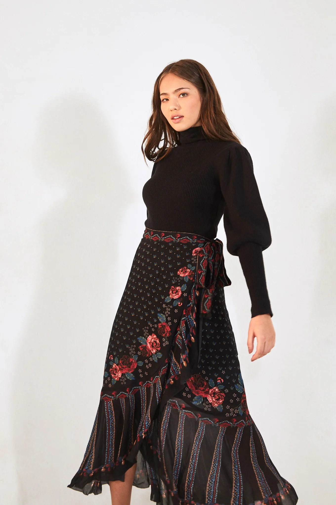 EMBROIDERED FLORAL WRAP SKIRT | FarmRio (US)