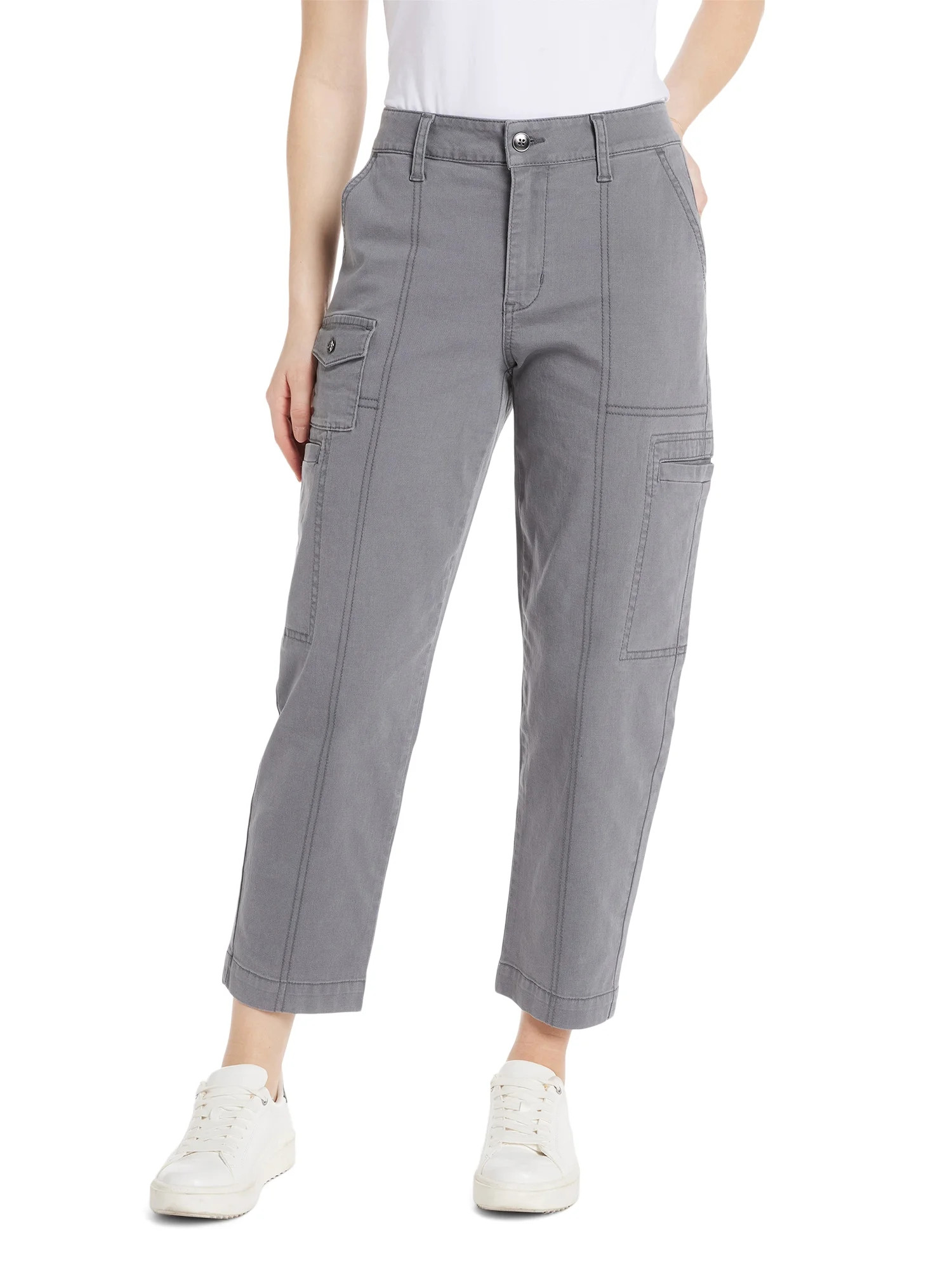 Time and Tru Women's Mid Rise Straight Utility Pants, 27" Inseam, Sizes 2-20 - Walmart.com | Walmart (US)