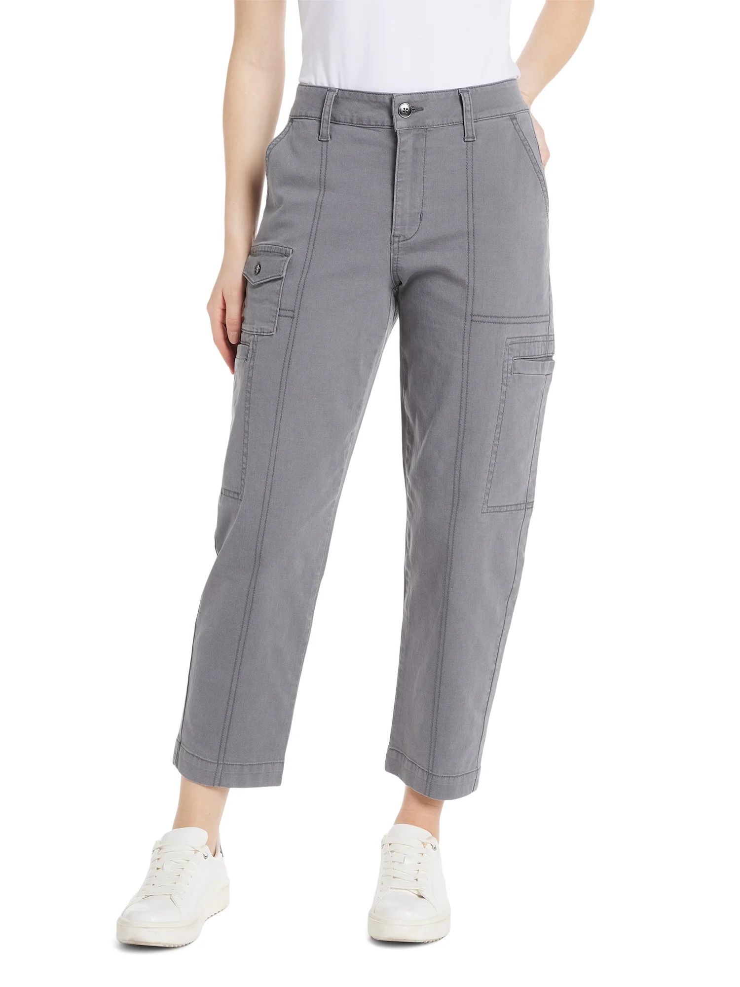 Time and Tru Women's Mid Rise Straight Utility Pants, 27" Inseam, Sizes 2-20 | Walmart (US)