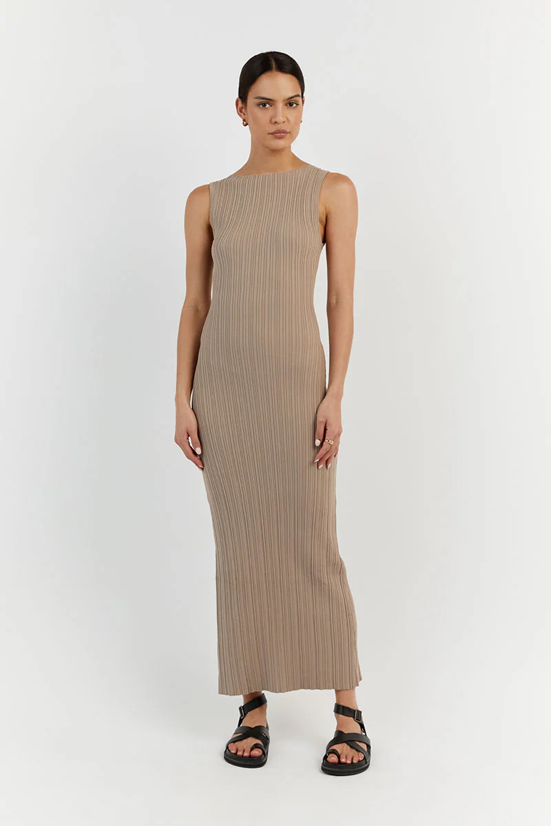 SIENNA TAUPE KNIT MIDI DRESS | DISSH