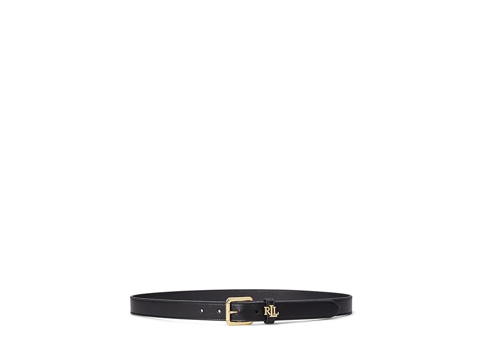 Lauren Ralph Lauren Logo-Keeper Leather Skinny Belt Women's Belts Black : LG (37" Waist) | Zappos