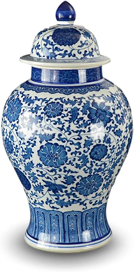 20" Classic Blue and White Porcelain Ceramic Floral Temple Ginger Jar Vase, Large China Ming Styl... | Amazon (US)