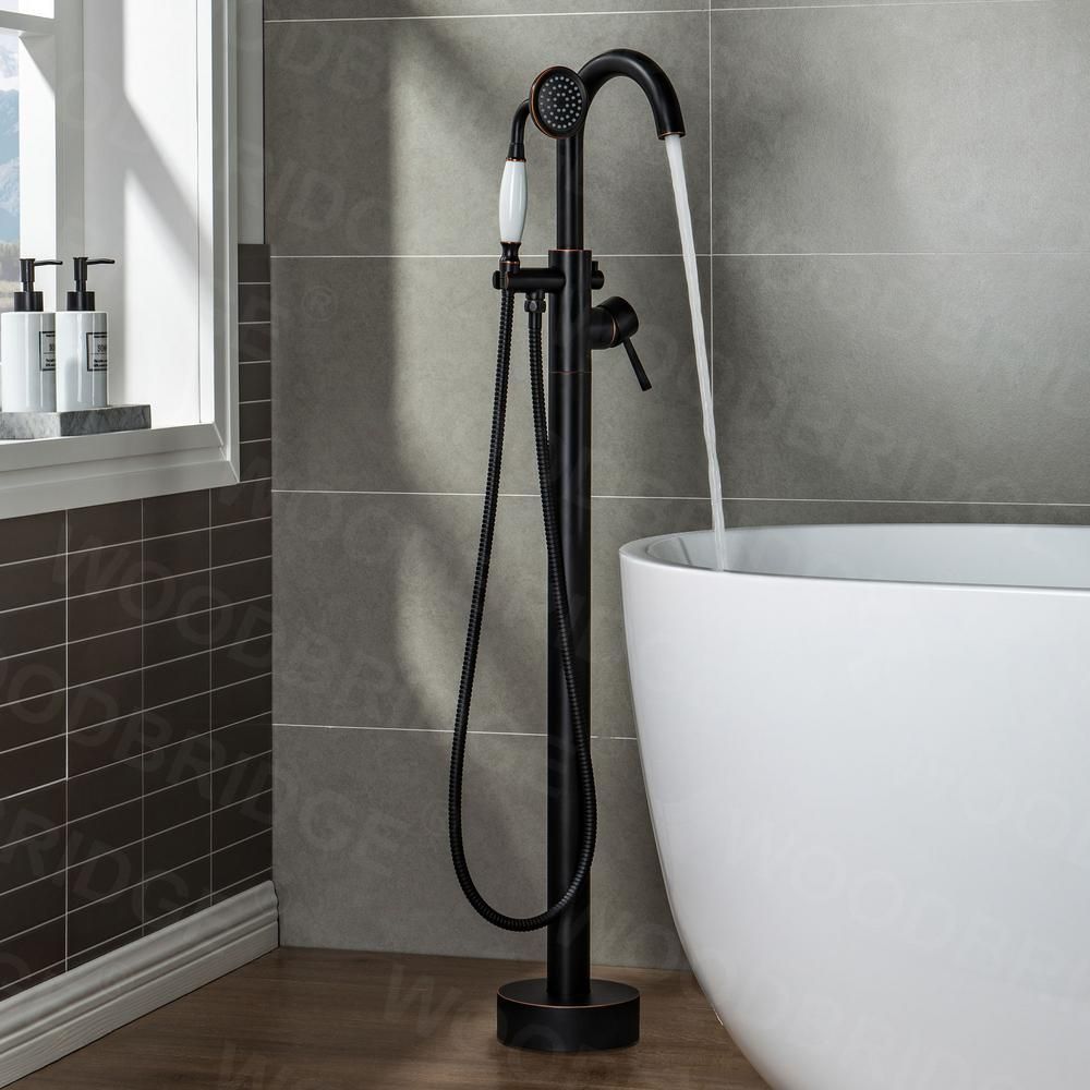 WOODBRIDGE Eureka Single-Handle Freestanding Tub Faucet with Hand Shower in Oil Rubbed Bronze-F10... | The Home Depot