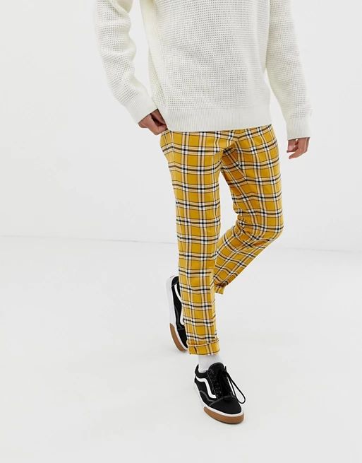 ASOS DESIGN skinny smart pants in bright yellow check with drawcord waist | ASOS US