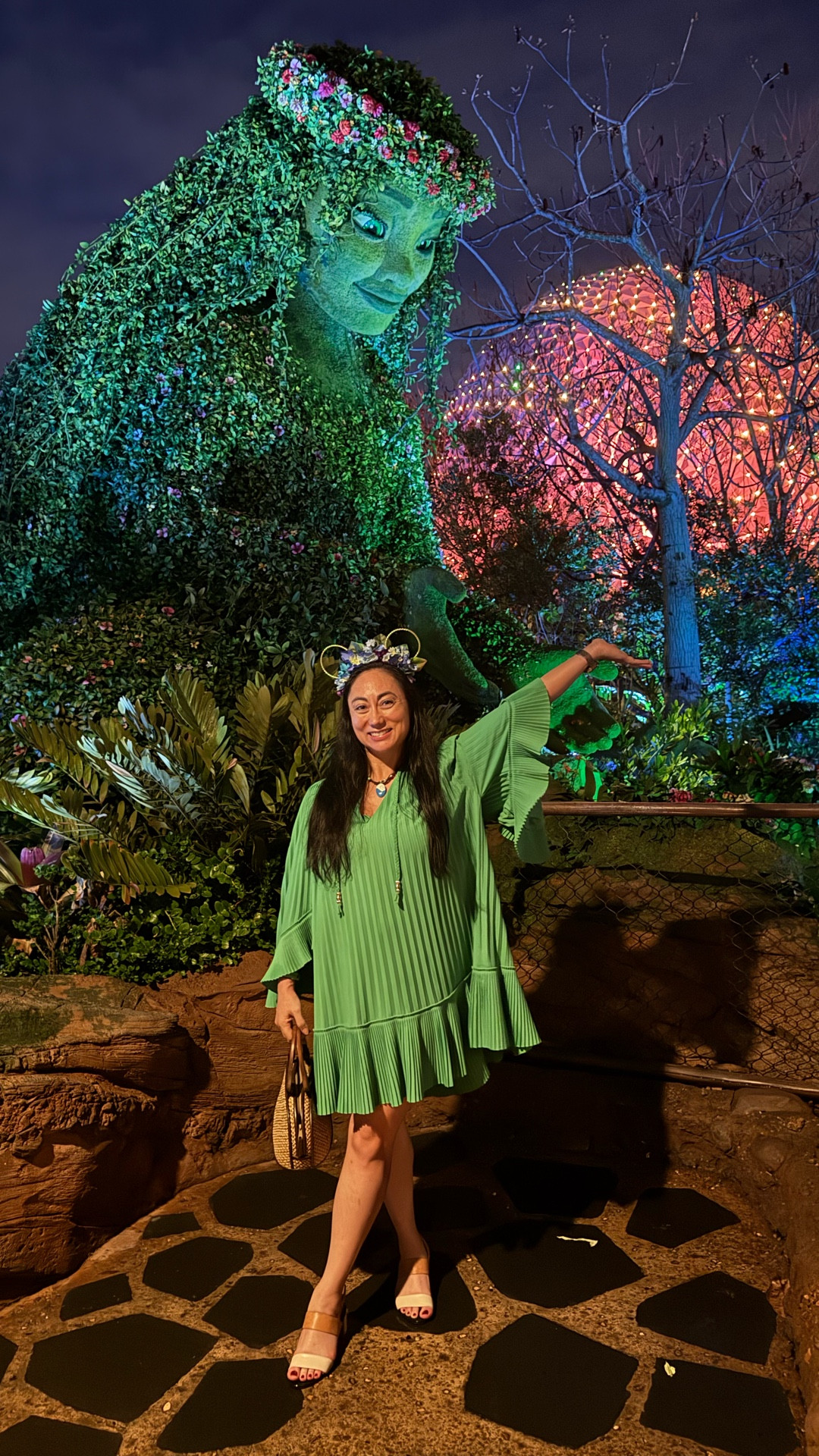 ✨🌊 Channeling the heart of the islands as Te Fiti 🌿💚
Walking through Journey of Water, Inspired by Moana at EPCOT after dark felt like stepping into my own origin story. With the water glowing under the night sky and the sounds of nature all around, it truly felt like the spirit of Te Fiti was alive in every shimmering ripple. 🌀 
Disneybounding as Te Fiti here was pure magic — earthy greens, flowing textures, and that soft luminous glow against the illuminated fountains made everything feel so peaceful and powerful at the same time. There’s something extra special about experiencing this walk-through attraction at night… it’s calmer, dreamier, and the bioluminescent effects make the water feel even more alive. 🌌💧
Moana reminds us that the ocean connects us all — and last night, surrounded by flowing water and island energy, I felt so connected to that message. 🌺
Have you experienced Journey of Water at night yet? I highly recommend it for that serene, almost spiritual vibe. 💫

#LTKdayinmylife #LTKootd #LTKTravel