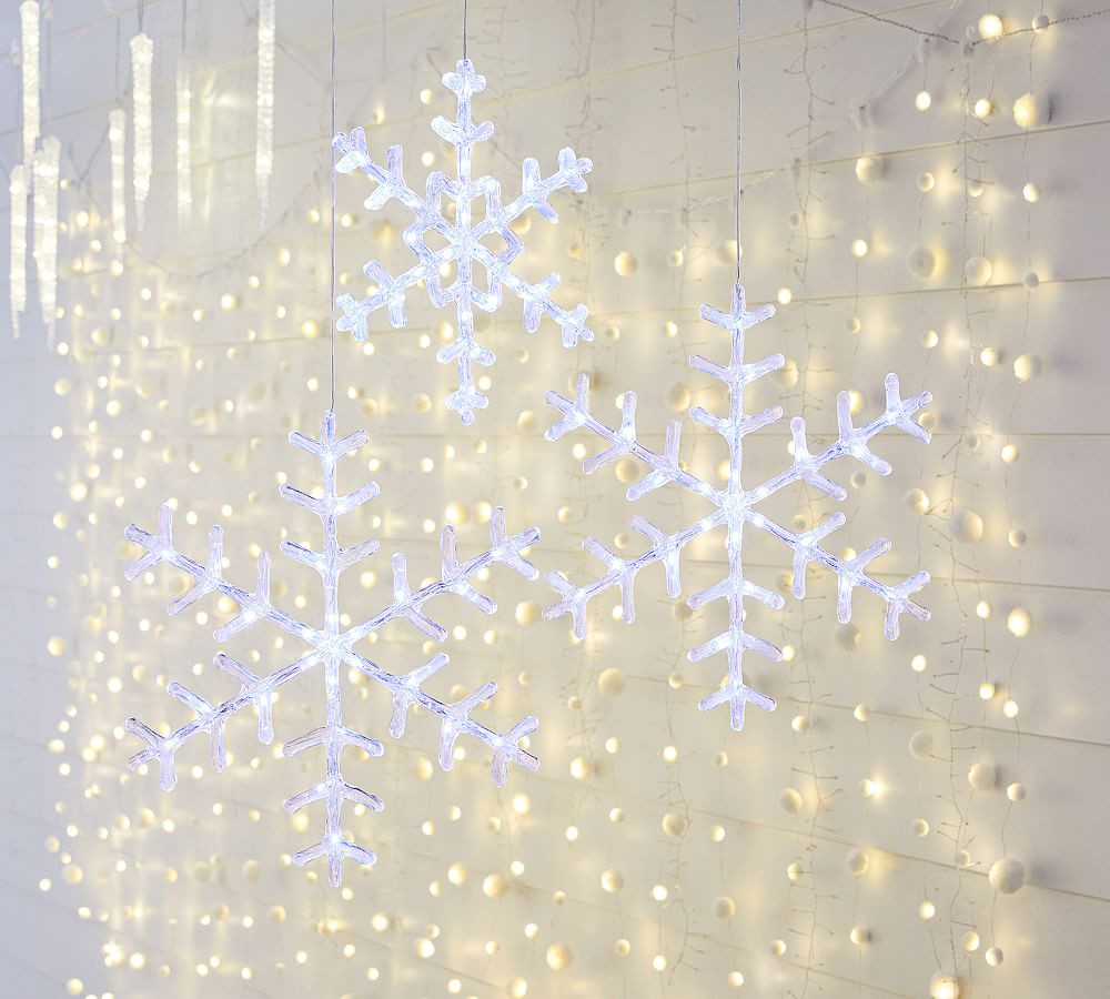 Lit Crystal Snowflakes - Set Of 3 | Pottery Barn (US)