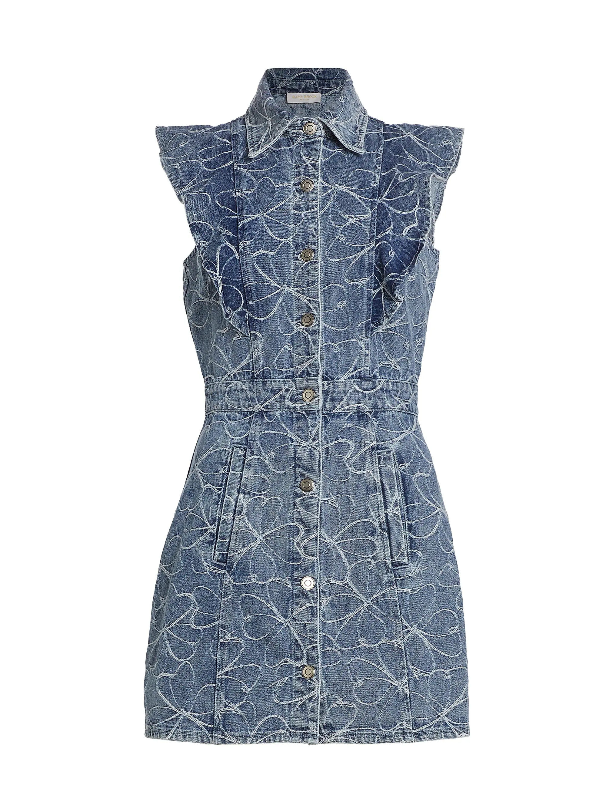 Marlowe Floral-Embroidered Denim Minidress | Saks Fifth Avenue