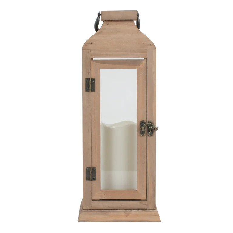 Better Homes & Gardens 15" Battery Operated Outdoor Natural Wood and Glass Lantern with Removable... | Walmart (US)