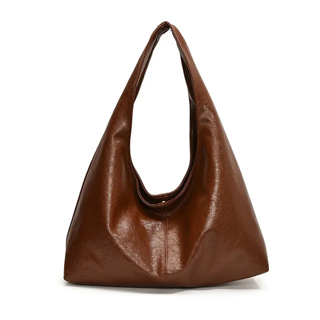 NewTown - Plain Faux Leather Slouchy Shoulder Bag | YesStyle.com