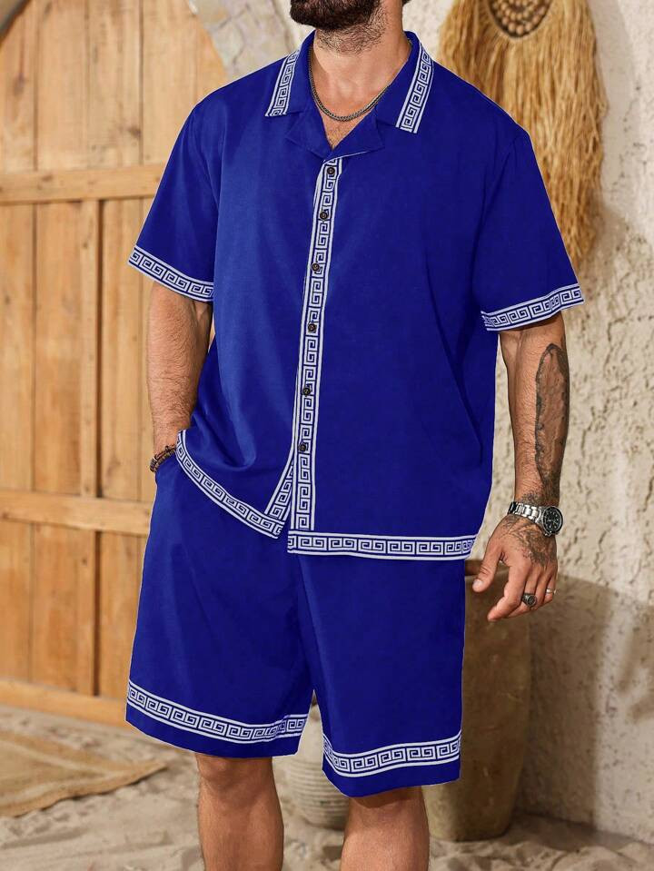 ResortEase Plus Size Men Shirt And Shorts Fashion Set, Suitable For Summer | SHEIN