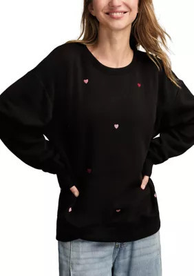 Lucky Brand Women's Long Sleeve Valentine Crew Neck Sweatshirt, Black, Medium | Belk