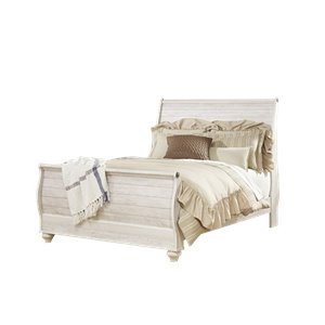 Ashley Furniture Willowton Queen Sleigh Bed in Whitewash | Homesquare