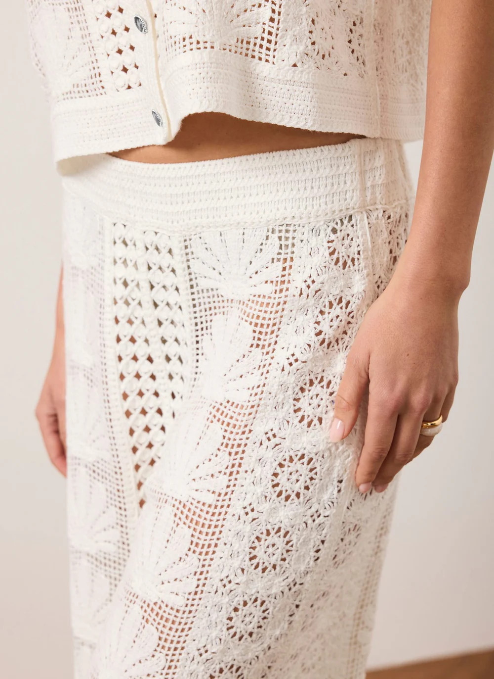 Cream Crochet Shell Trousers | Mint Velvet