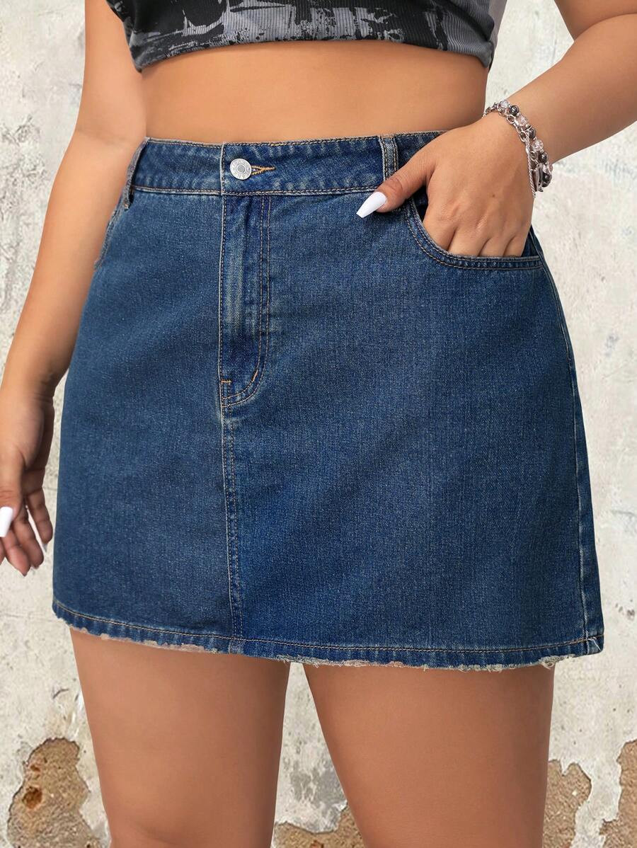 SHEIN ICON Women Simple Plus Size Denim Skirt For Daily Wear, For Summer | SHEIN