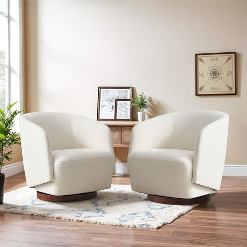 Zihanhome Boucle Swivel Accent Chairs Set of 2, No Assembly Upholstered Armchair with Rubberwood Base, 360° Rotating Living Room Chairs Set of 2 for Bedroom, Apartment & Reading Nook (2, Beige) | Amazon (US)
