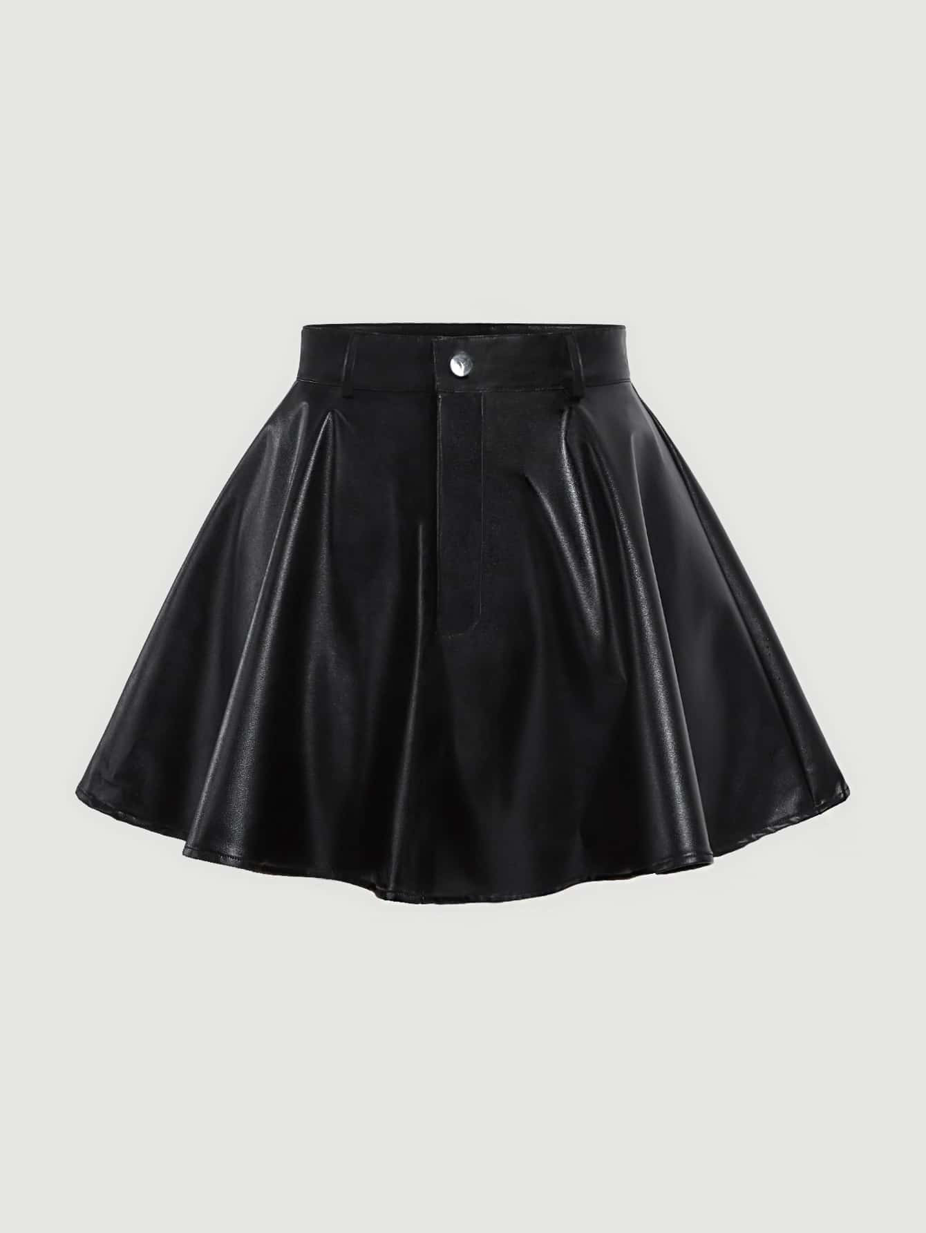 SHEIN MOD Solid PU Leather Skater Skirt | SHEIN