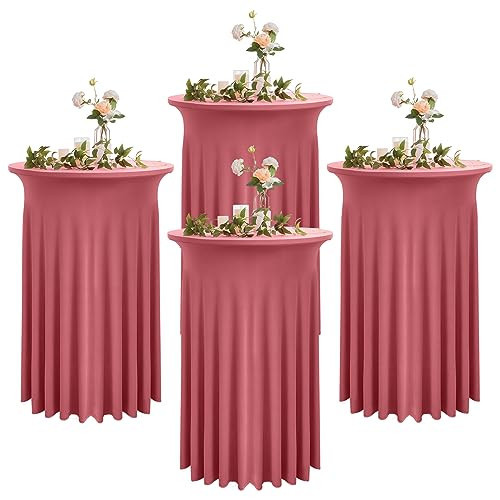 4 Pack Dusty Rose Blush Round High Top Highboy Table Cloth 32inch×43inch Wrinkle Free Stretch Spandex Cocktail Tablecloths Table Covers for Cocktail Party Wedding Banquet Baby Shower Birthday | Amazon (US)