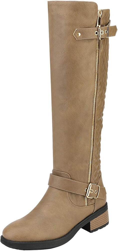 DREAM PAIRS Women's Wide Calf Knee High Boots, Low Stacked Heel Riding Boots | Amazon (US)
