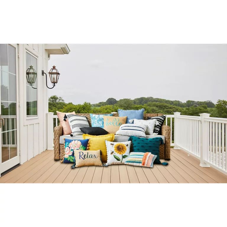 Better Homes & Gardens Woven Stripe Outdoor Toss Pillow, Black & White, 21" x 21", Square, 1 Pill... | Walmart (US)