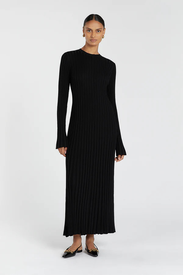 ADA BLACK LONG SLEEVE MIDI DRESS | DISSH