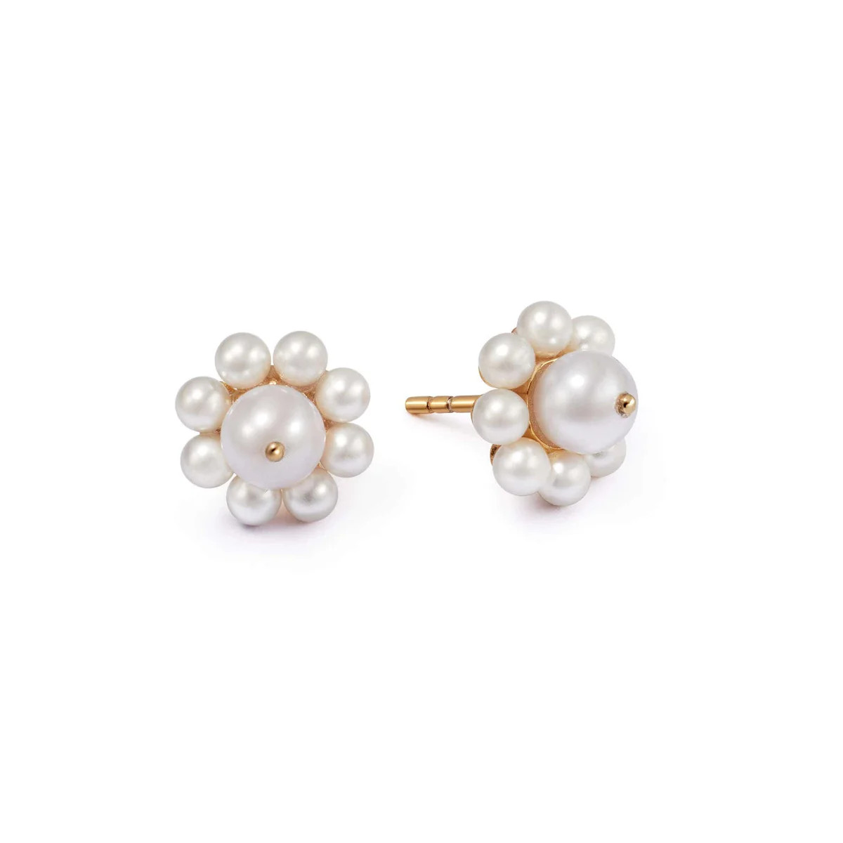 Shrimps Pearl Flower Stud Earrings 18ct Gold Plate | Daisy London Jewellery