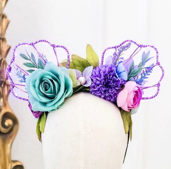 Little Mermaid Flower Mouse Ears Headband  Lavender Wire Ears - Etsy | Etsy (US)