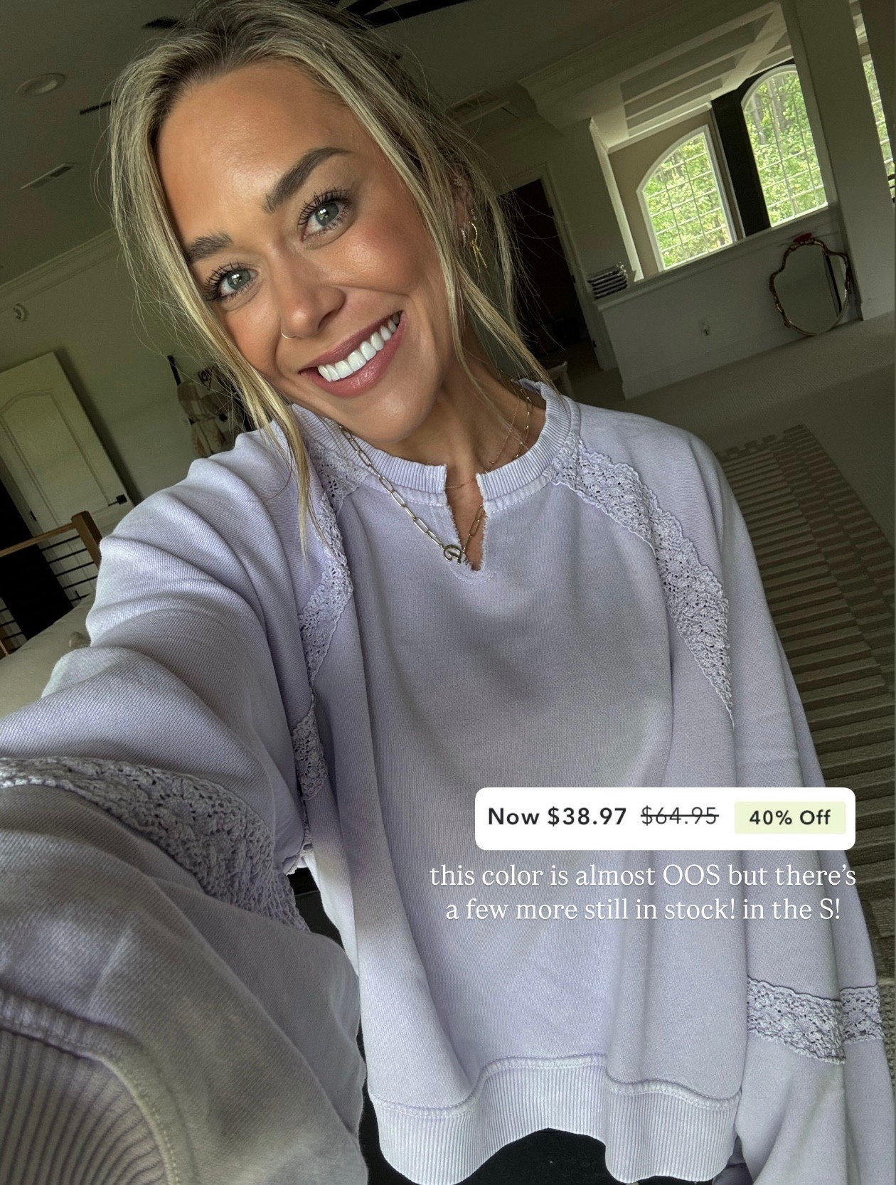 The prettiest Aerie lace crew💜 I’m a little late to grabbing it but, it’s so cute! This color is just about OOS but there’s several others w/ sizes 🙌🏼 & it’s on sale! ☺️

Comfy / casual / American Eagle / sale finds / sprint fit / Holley Gabrielle 

#LTKSaleAlert #LTKSeasonal #LTKFindsUnder50