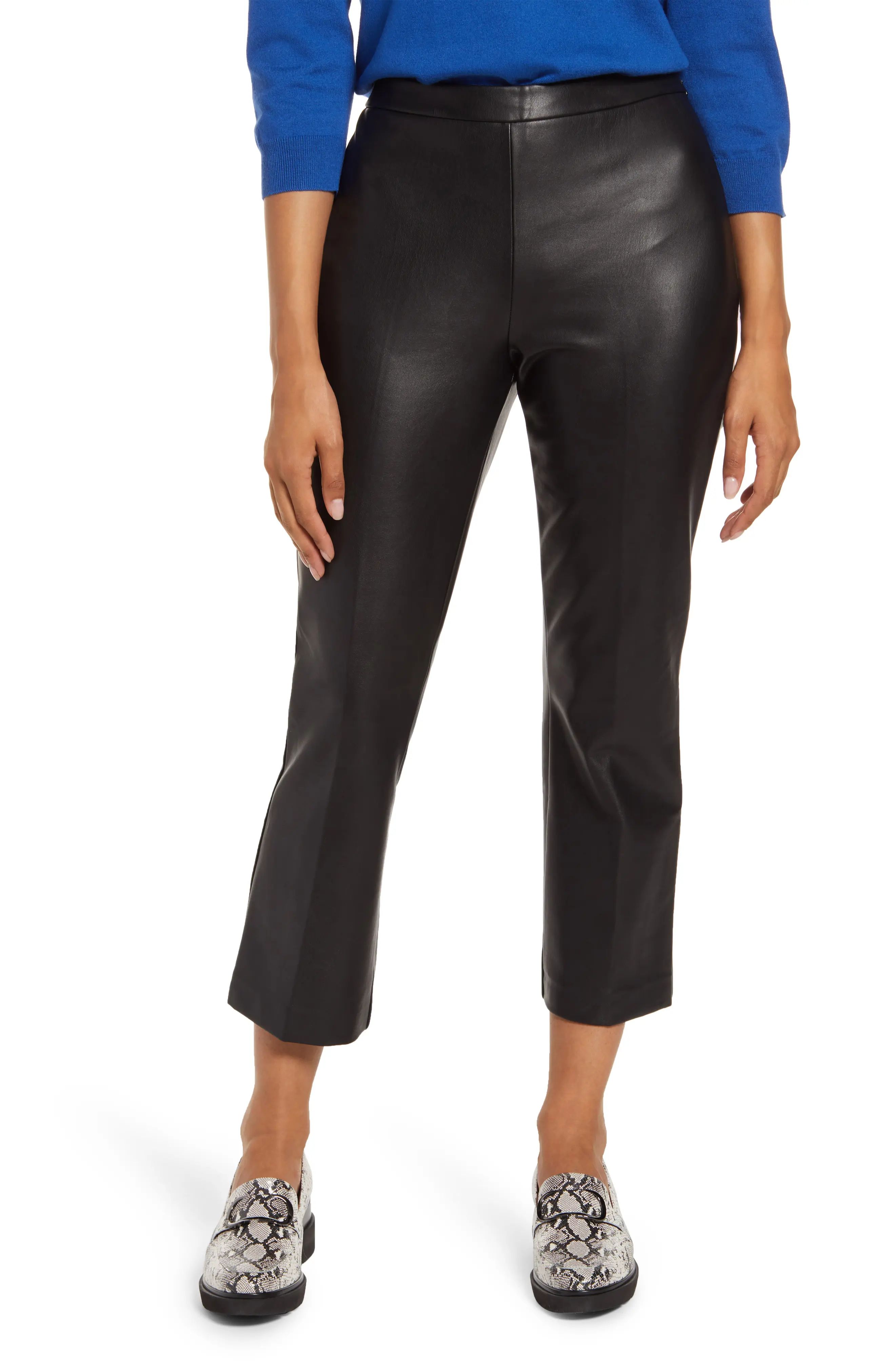 Halogen(R) Crop Straight Leg Faux Leather Pants in Black at Nordstrom, Size 10 | Nordstrom