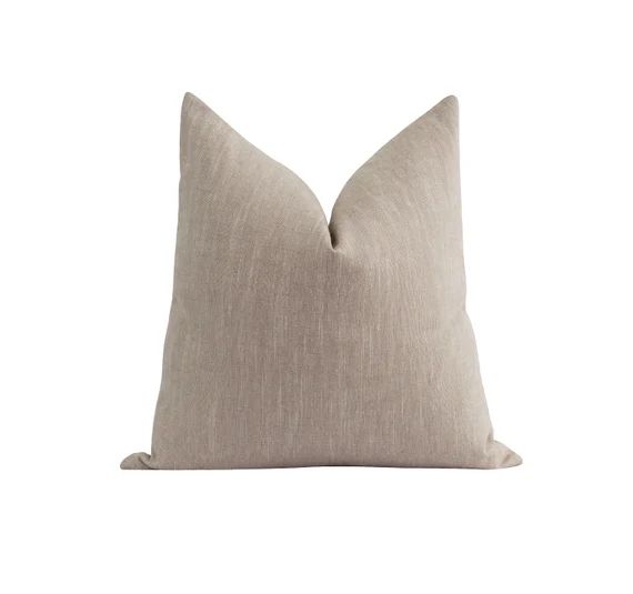 Oatmeal Pillow Cover, Solid Linen Pillow, 20" Oatmeal Linen, Rustic Driftwood Zippered Pillow Cov... | Etsy (US)