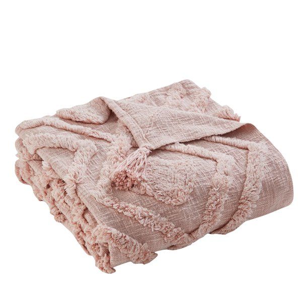 My Texas House Cameron Tufted Cotton Throw, 50" x 60", Rose Smoke | Walmart (US)