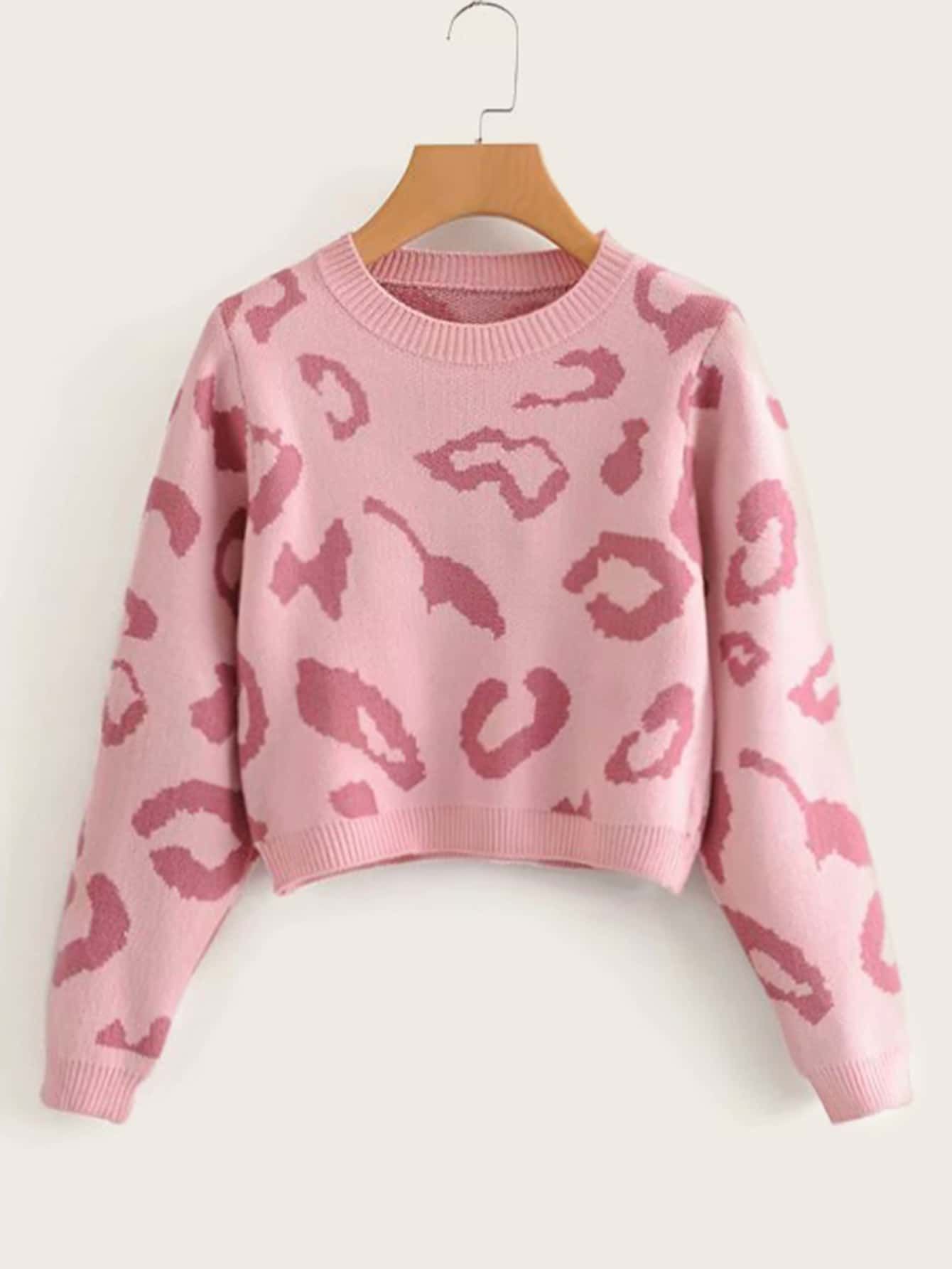 Leopard Graphic Crop Sweater | SHEIN