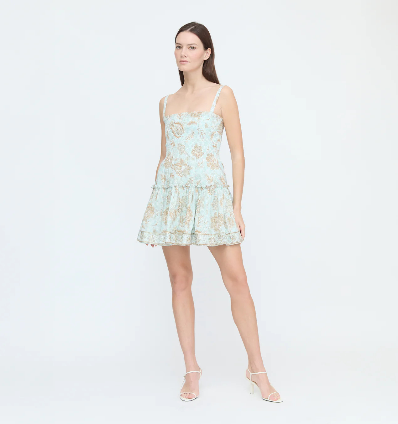 The Seraphina Mini Nap Dress - Aqua Calico Trellis | Hill House Home US