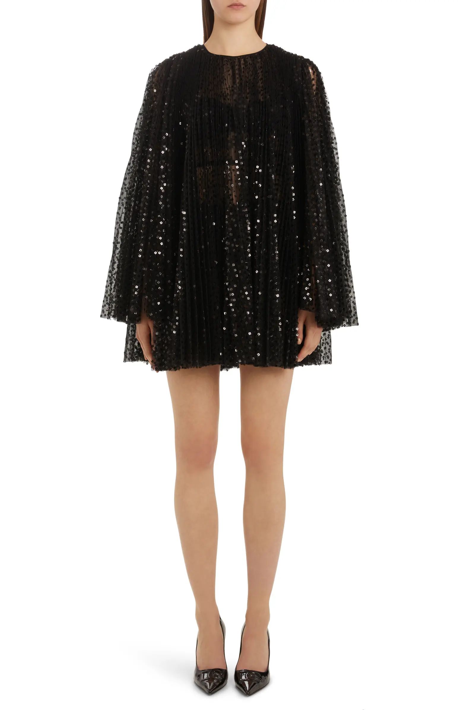 Dolce&Gabbana Sequin Long Sleeve Tulle Minidress | Nordstrom | Nordstrom