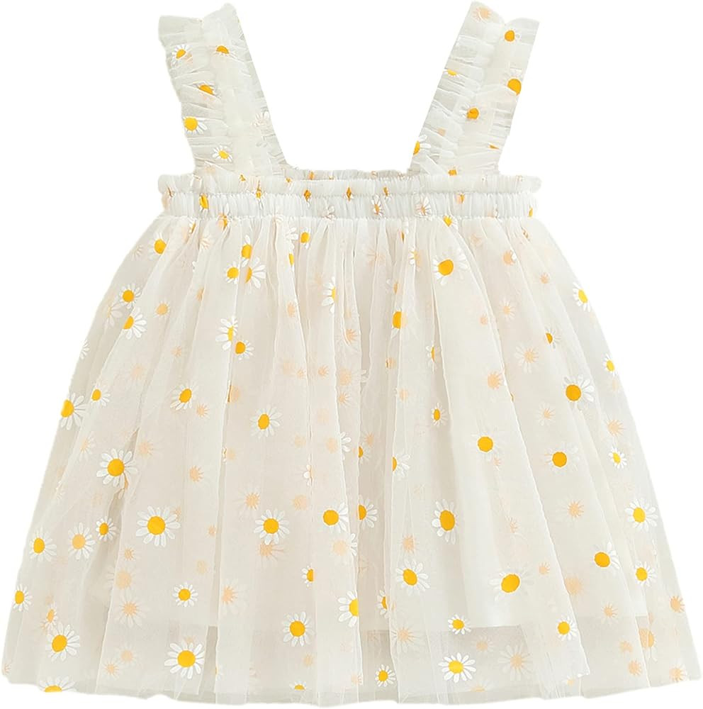 Amazon.com: Mubineo Toddler Baby Girl Dasisy Flower Tulle Tutu Dress Strappy Princess Dresses Sun... | Amazon (US)