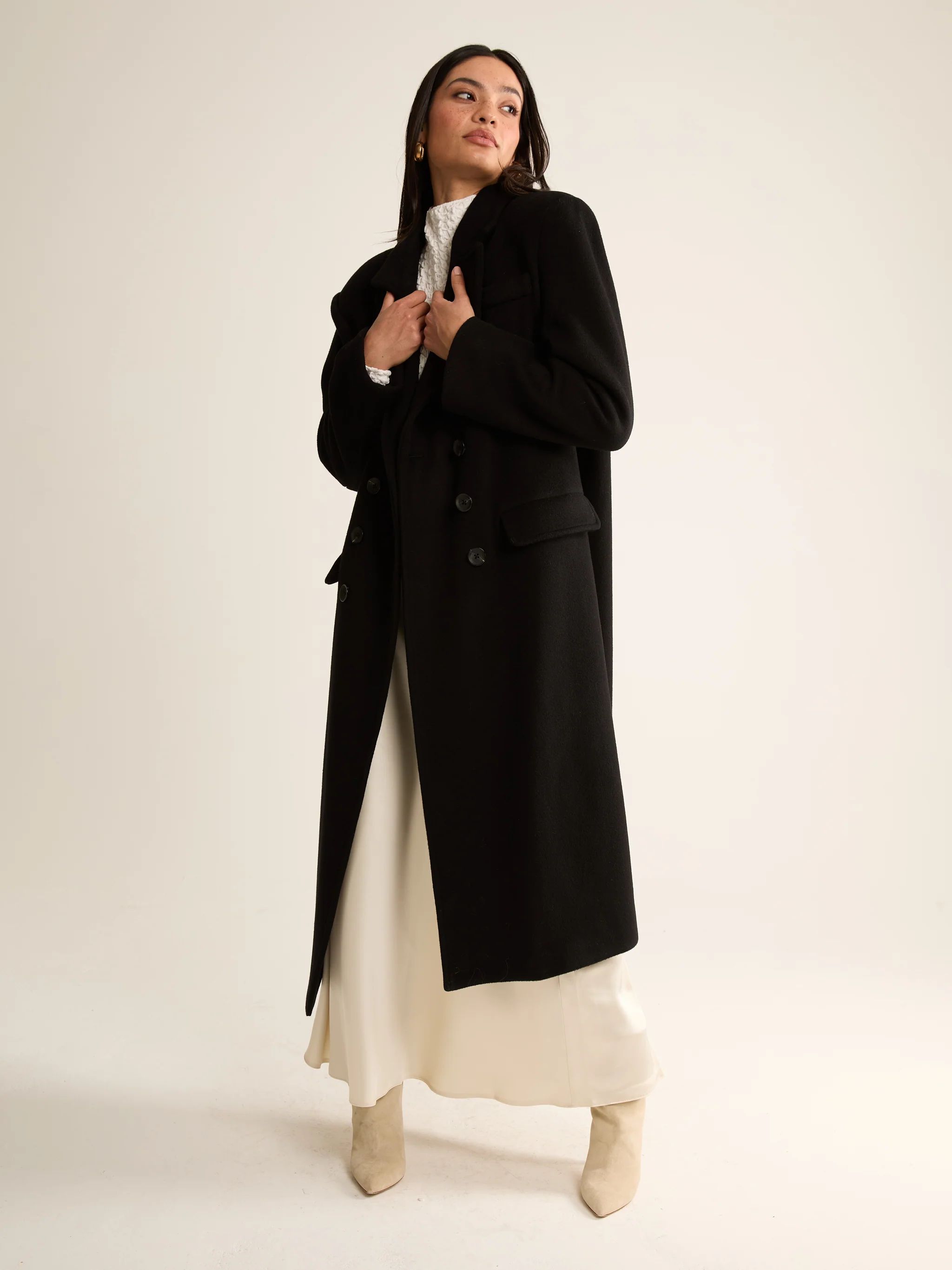 Black Fuzzy Straight Trench Coat | Jane and Tash Bespoke