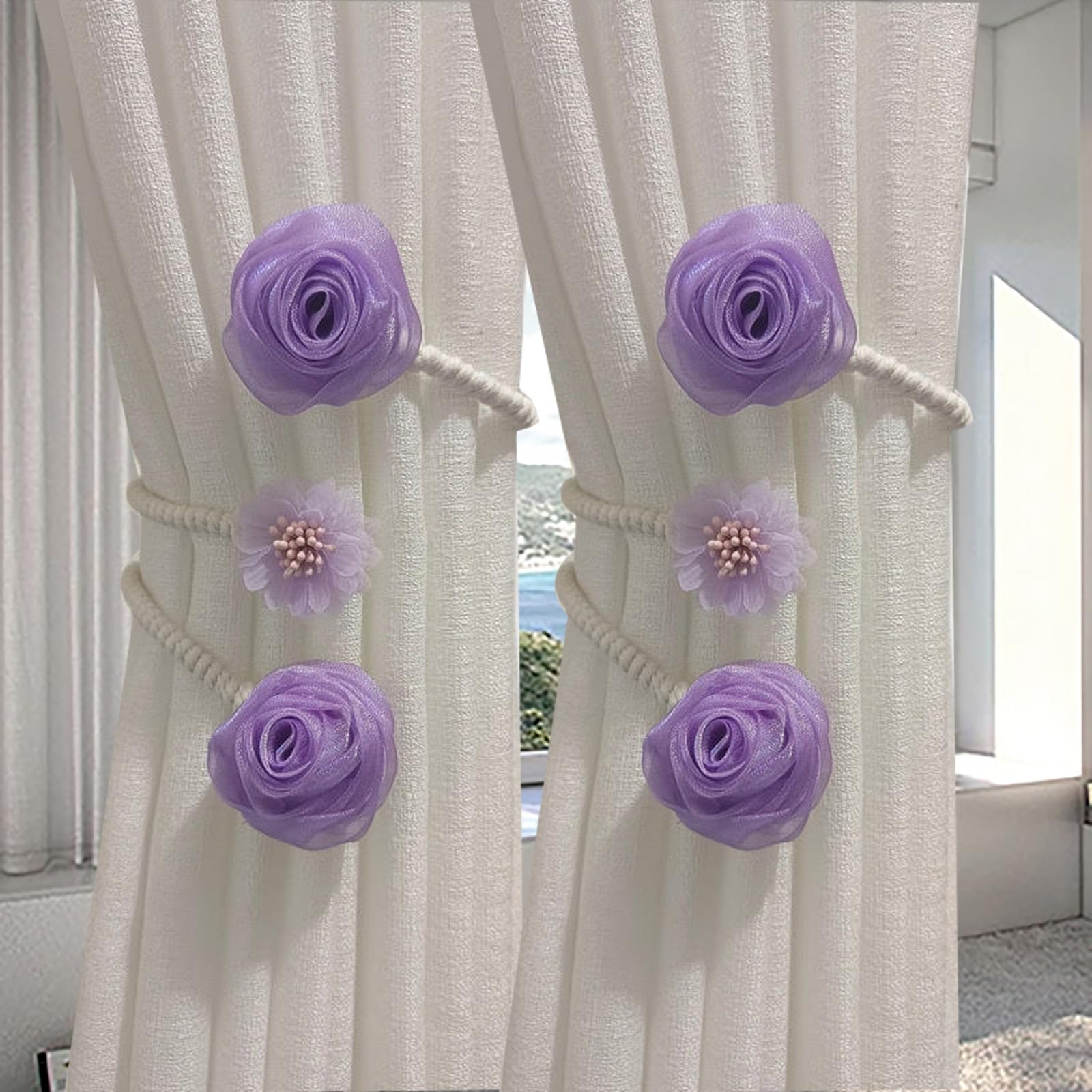 2 Pack of Curtain Tiebacks,Elegant Rose Flower Curtain Buckle,Handmade Flexible Curtain Tiebacks ... | Amazon (US)