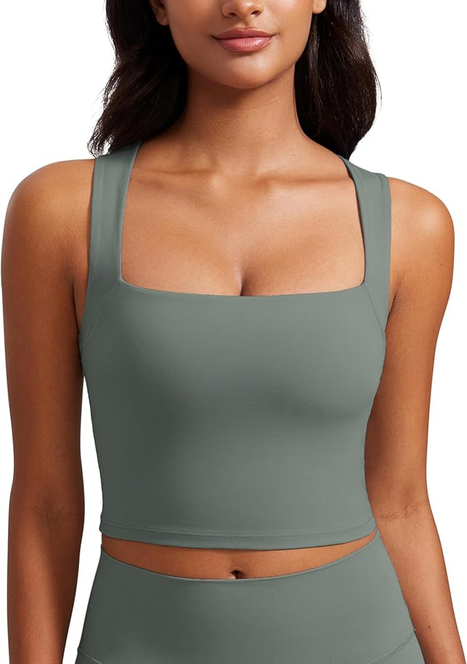 CRZ YOGA Butterluxe Womens Longline Square Neck Sports Bras - Basic Crop Tank Yoga Workout Tops w... | Amazon (US)