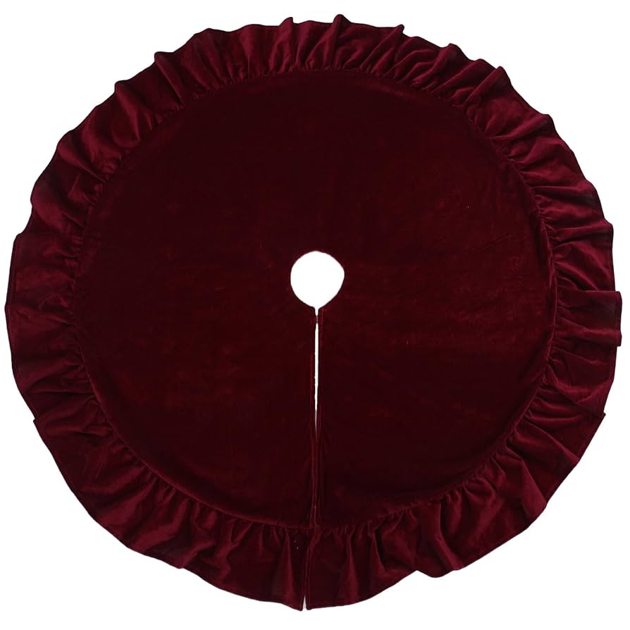 48-Inch Red Velvet Christmas Tree Skirt – Ruffled Holiday Tree Skirt for 6ft to 7.5ft Trees, Vi... | Amazon (US)