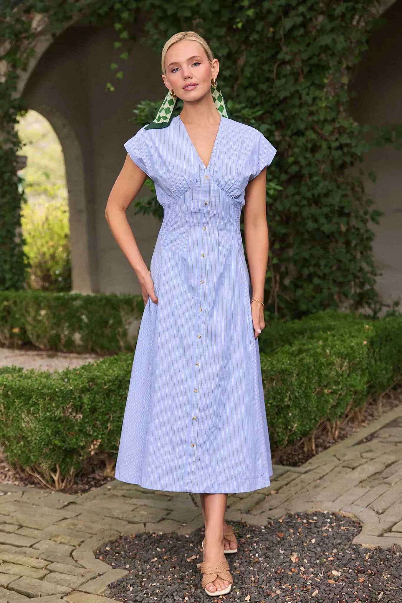 Sutton Blue Striped Midi Dress | Avara