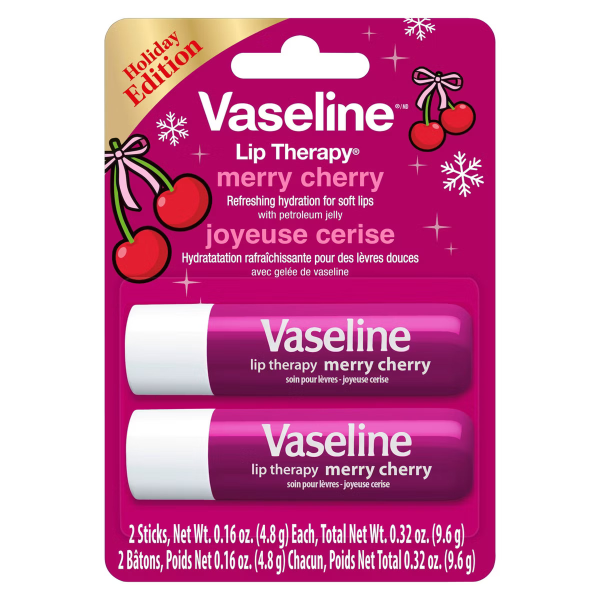 Vaseline Holiday Limited Edition Lip Therapy Stick - Merry Cherry - 2pk | Target