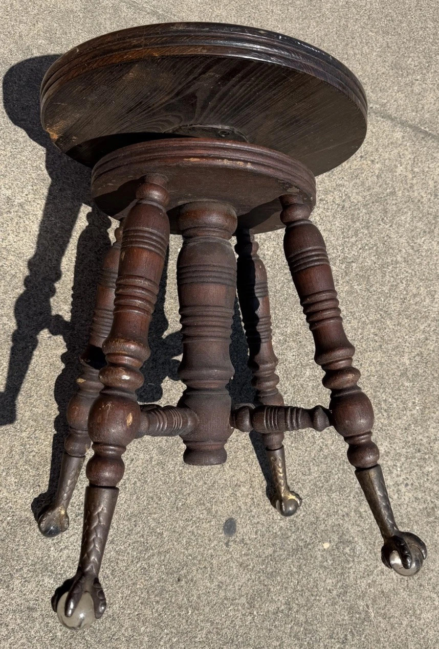 Antique Wooden Piano Stool Adjustable Height Glass Claw Foot 4 Legged  Very Rare | eBay | eBay US
